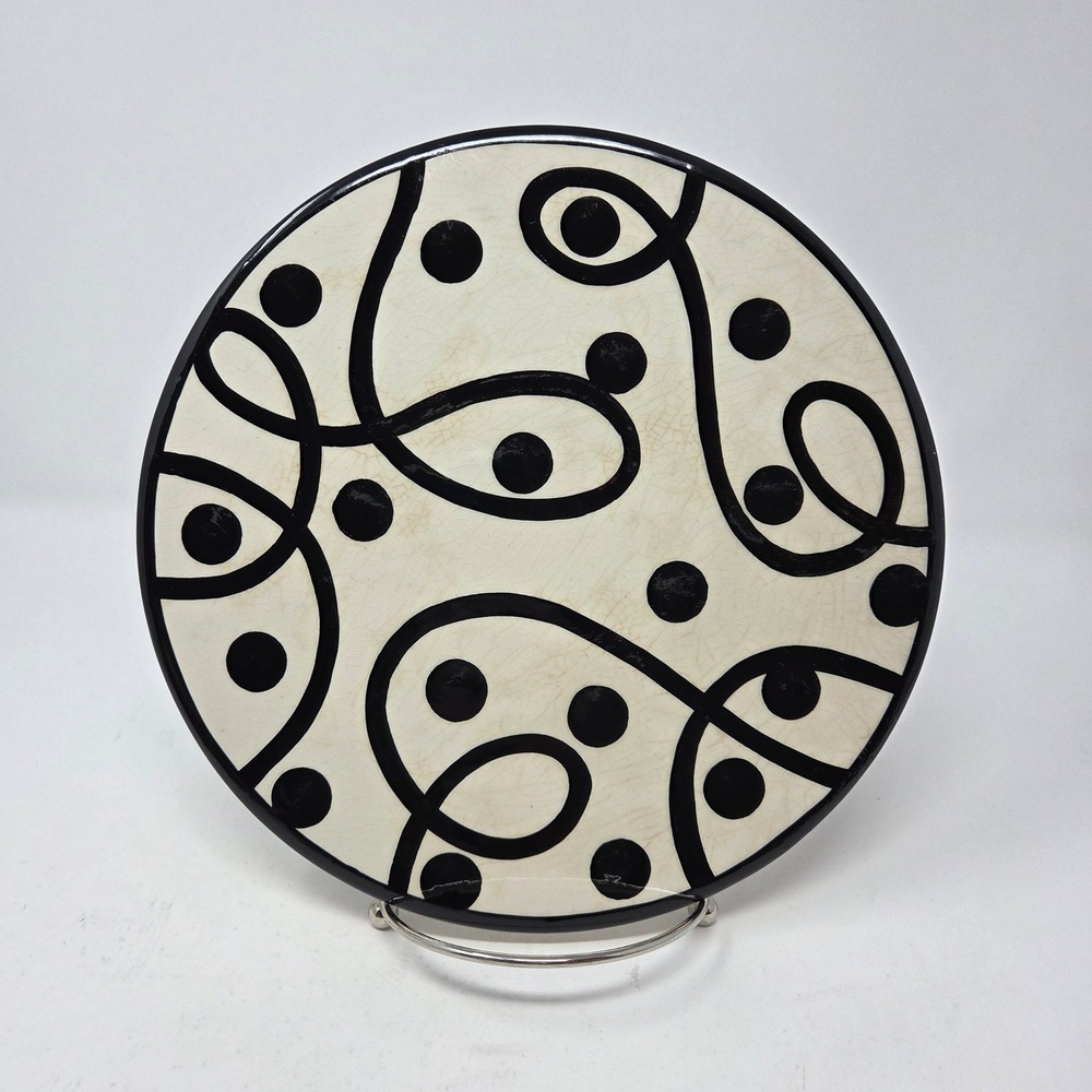 M. Bagwell Mix & Match Ceramic Trivet Black White Swirl Polka Dot Hand Painted